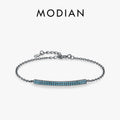 MODIAN 925 Sterling Silver Retro Synthetic Turquoise Bracelet Punk Black Simple Link Chain Bracelets For Women Fine Jewelry