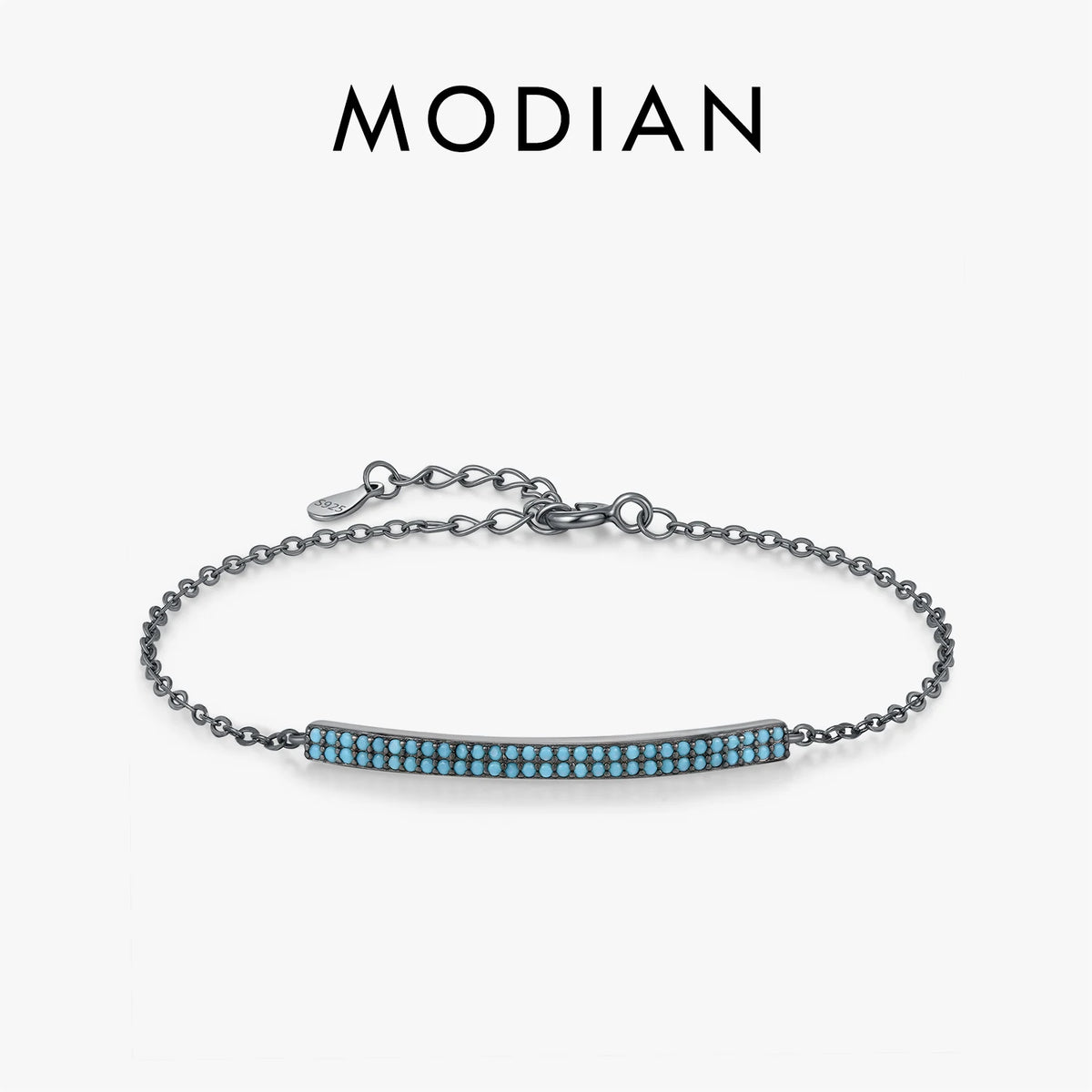 MODIAN 925 Sterling Silver Retro Synthetic Turquoise Bracelet Punk Black Simple Link Chain Bracelets For Women Fine Jewelry
