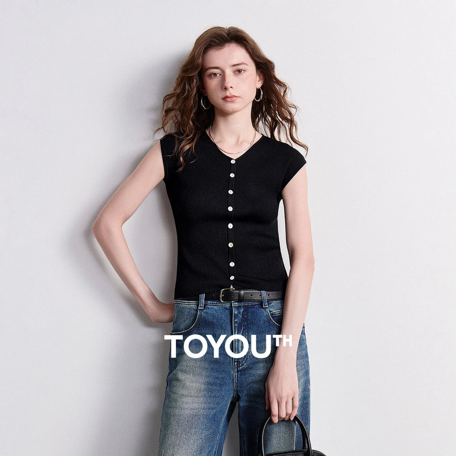 Blusa Feminina Ice Silk Slim com Decote V e Botões