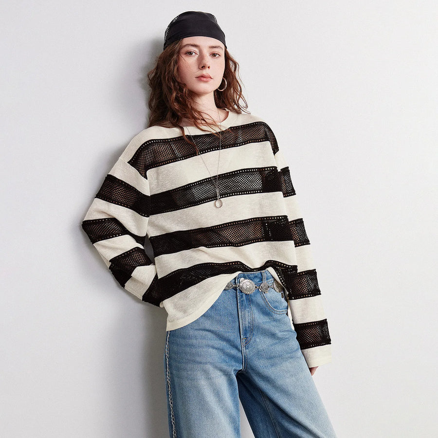 Blusa Feminina de Linho Listrada Manga Longa