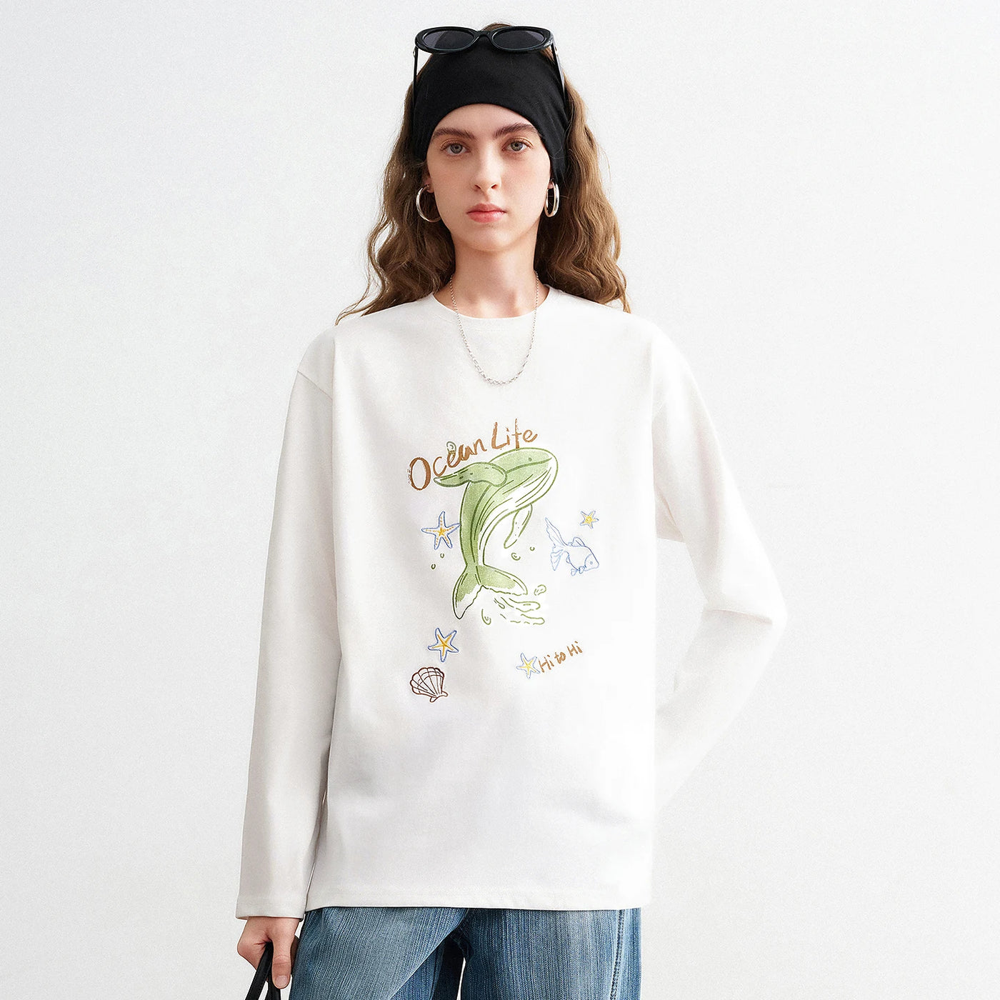Blusa Feminina de Algodão Manga Longa com Estampa Golfinho
