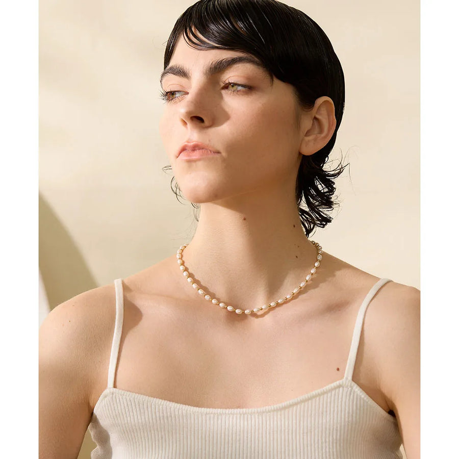 Yhpup Natural Freshwater Pearls Stainless Steel Beads Waterproof Gold Color Necklace Women Fashion Handmade Jewelry Luxury Gift