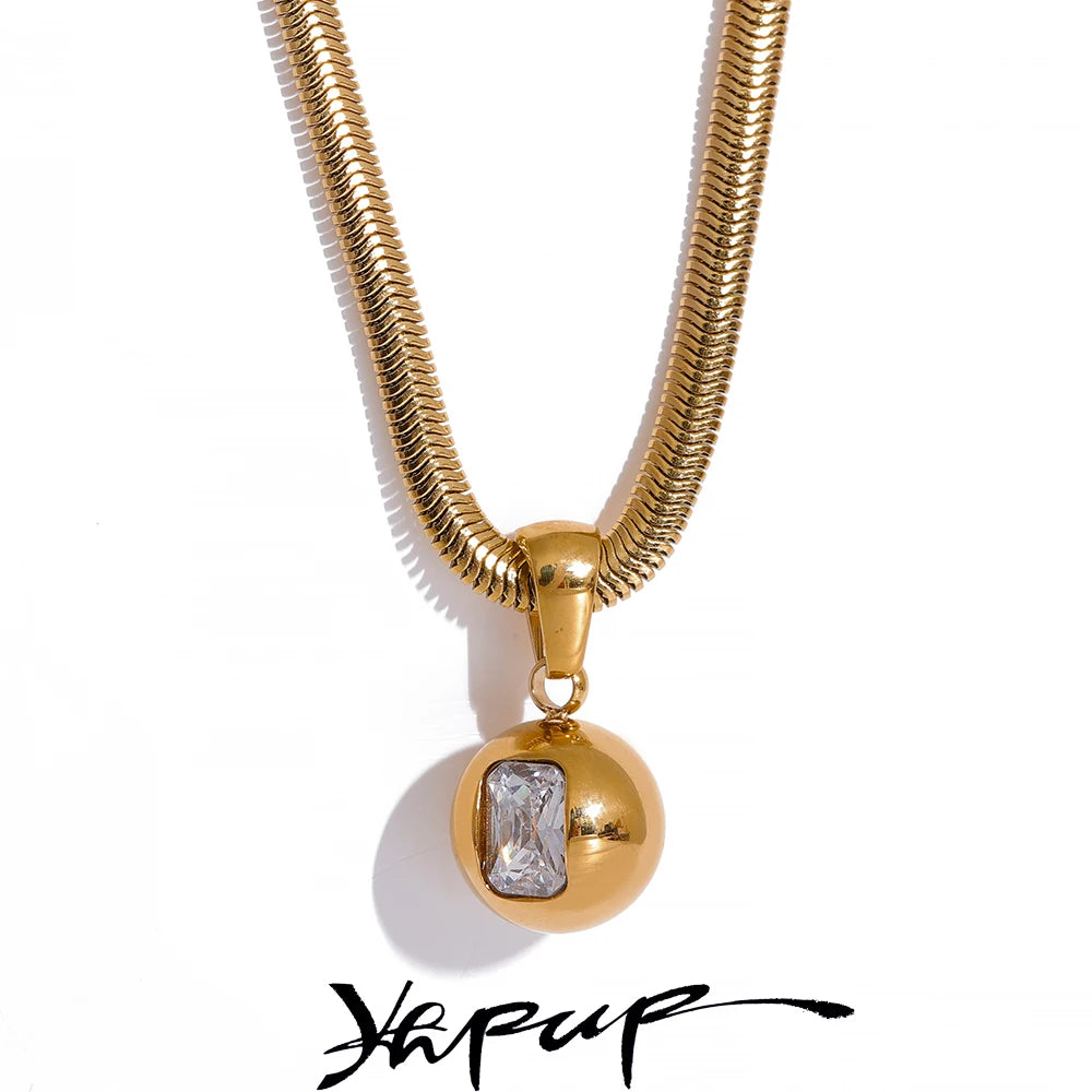 Colar Feminino Redondo com Zircônia em Aço Inoxidável