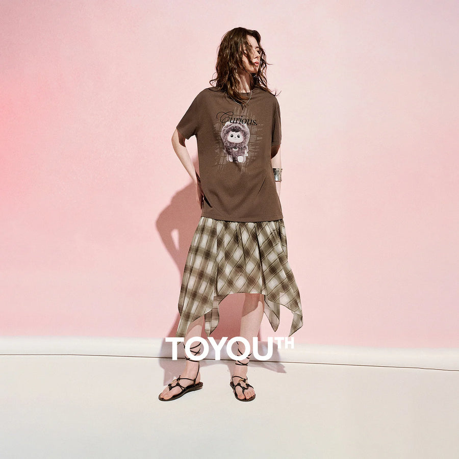 Vestido Camiseta Midi Estampado Xadrez