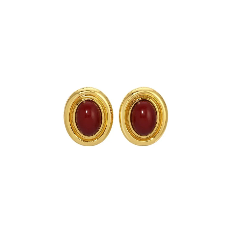 Brinco de Pino Redondo com Pedra Natural e Banho Ouro 18K