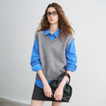 Colete de Tricô Color Block com Decote V