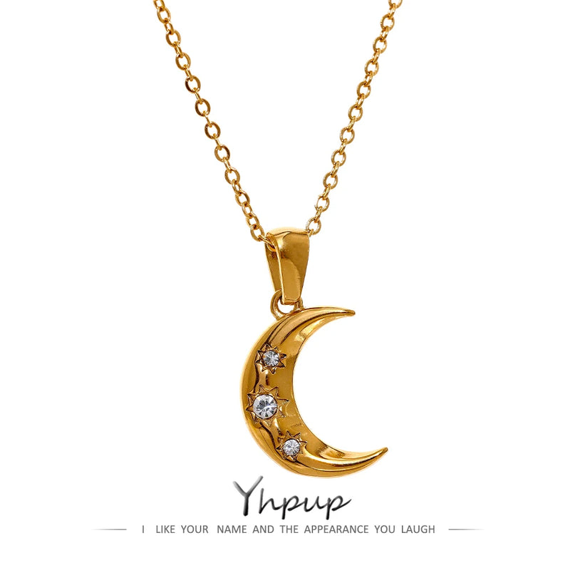 Colar Feminino Lua com Zircônia em Aço Inoxidável