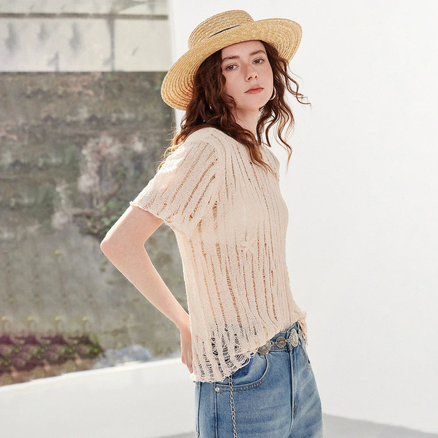 Blusa Feminina de Linho Vazado com Caimento Solto