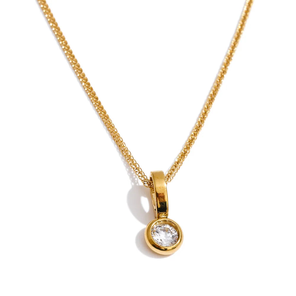 Yhpup Stainless Steel Small Exquisite CZ Zirconia Pendant Necklace for Women Trendy Fashion Chic Collar Jewelry Recommend Gift YH4929A Gold