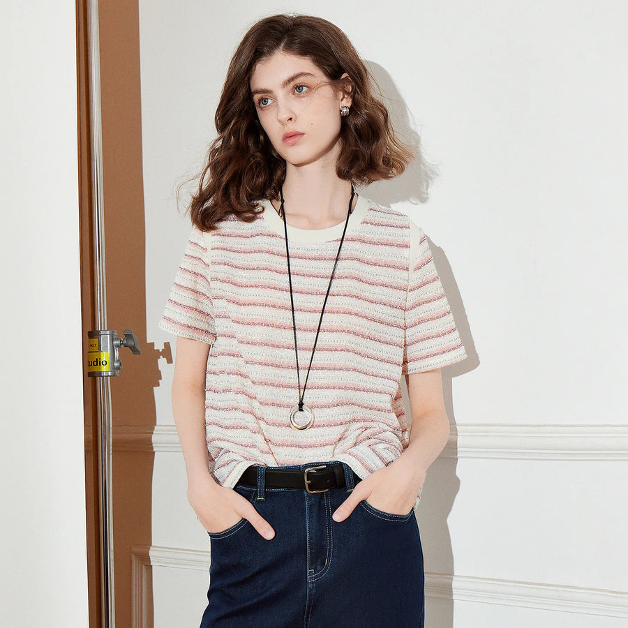 Blusa Feminina de Tricô Listrada Estilo Tweed