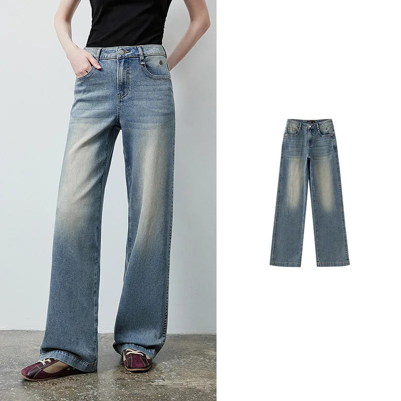 Calça Jeans Feminina Wide Leg Cintura Baixa com Liocel
