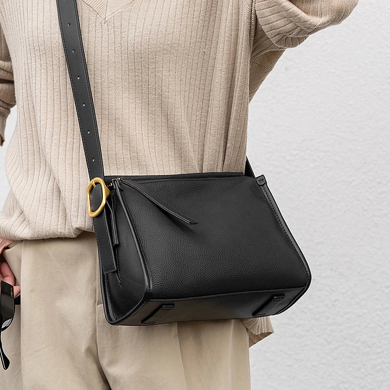 Bolsa Transversal Feminina em Couro Legítimo Vintage Grande Capacidade
