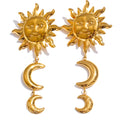Yhpup Hot Style Stainless Steel Sun Moon Dangle Earrings for All Occasions 18K Golden Plated Trending Daily Jewelry New