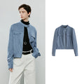 Jaqueta Feminina de Suede Azul Claro com Gola Alta blue