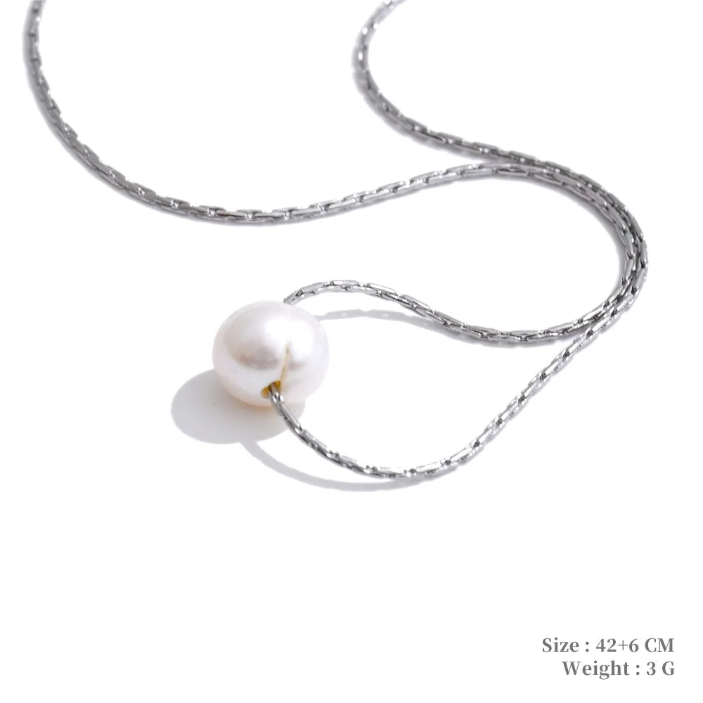 Colar Feminino Redondo com Pérola em Aço Inoxidável 4 YH3622A Steel