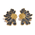 Yhpup Big White Black Enamel Flower Statement Fashion Stud Earrings 18K Gold Color PVD Plated Stainless Steel Jewelry Gift