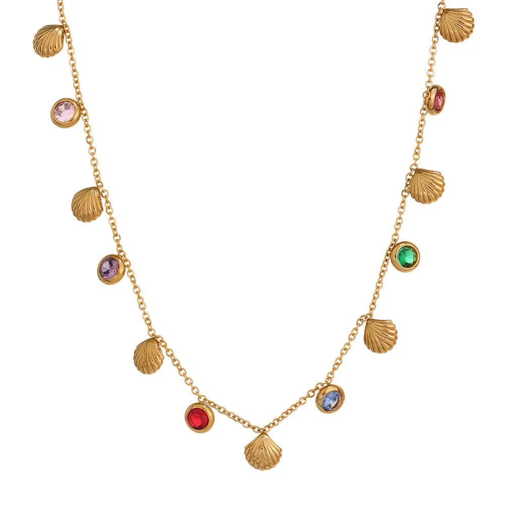 Colar Feminino Gota com Zircônias Coloridas em Aço Inoxidável 4 Ouro Colorido