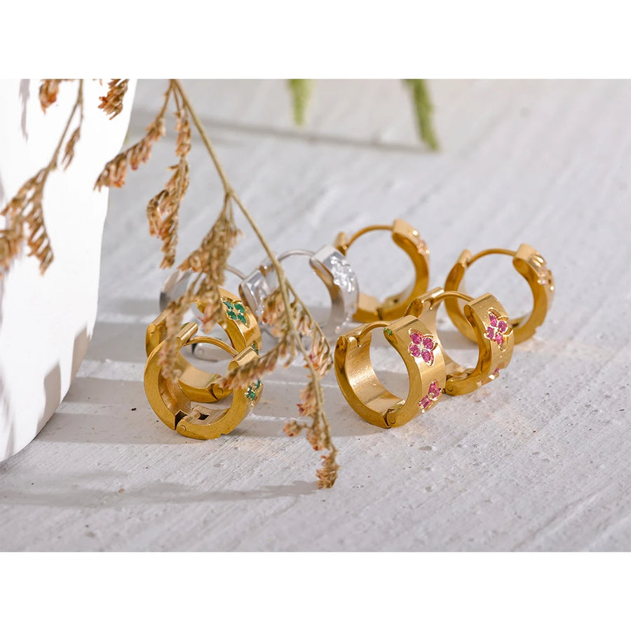 Brinco de Argola com Zircônias Rosa, Verde e Branca