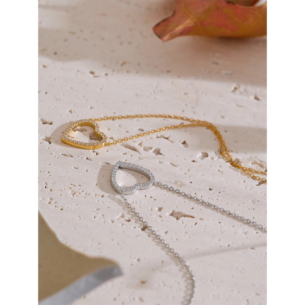 Colar Feminino Coração com Zircônia em Aço Inoxidável 4
