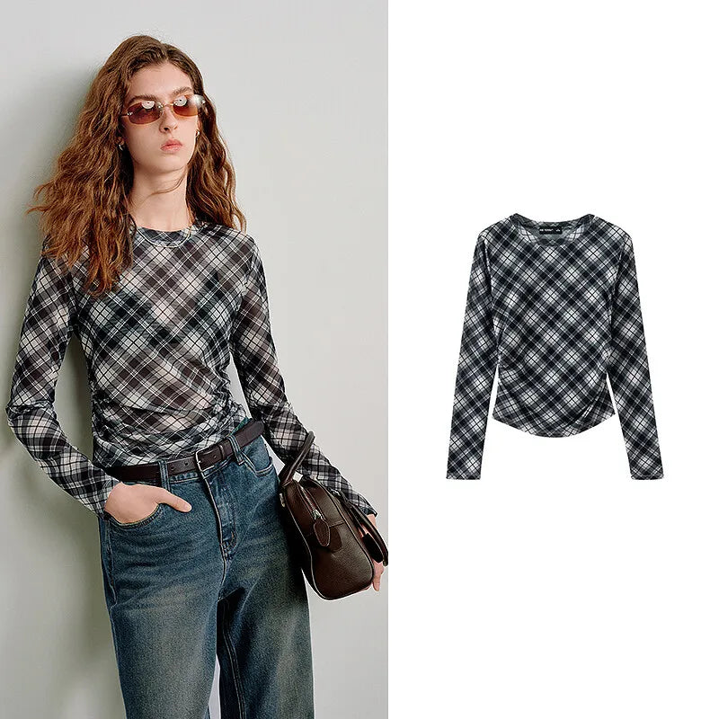 Blusa Feminina de Tule Estampado com Cintura Marcada