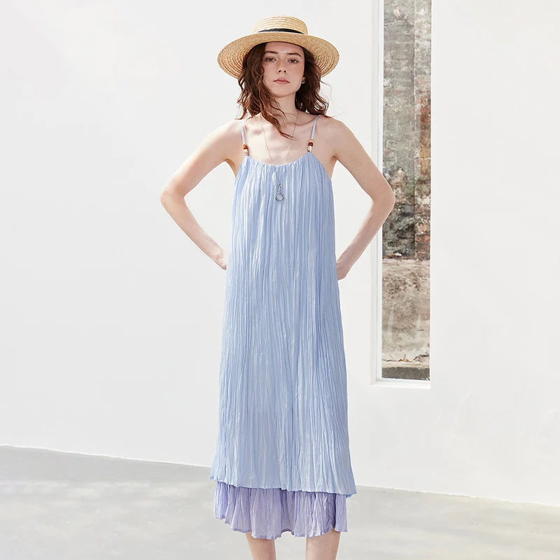 Vestido Midi Azul Claro com Babados