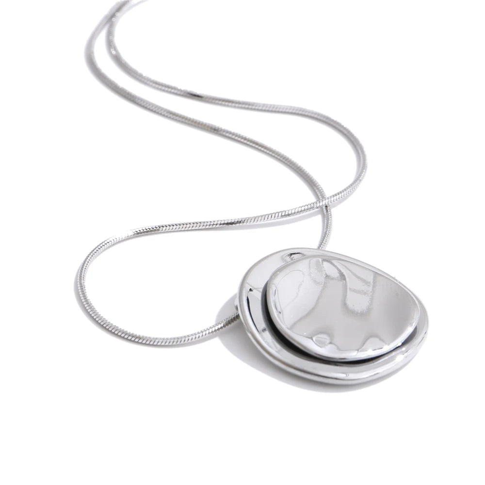 Yhpup Double Round Pendant Fashion Necklace Water Resistant Metal Stainless Steel Daily Waterproof Jewelry Recommend YH1919A Platinum