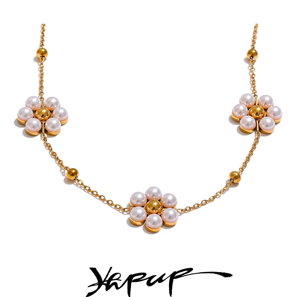 Colar Feminino Flor com Pérola em Aço Inoxidável