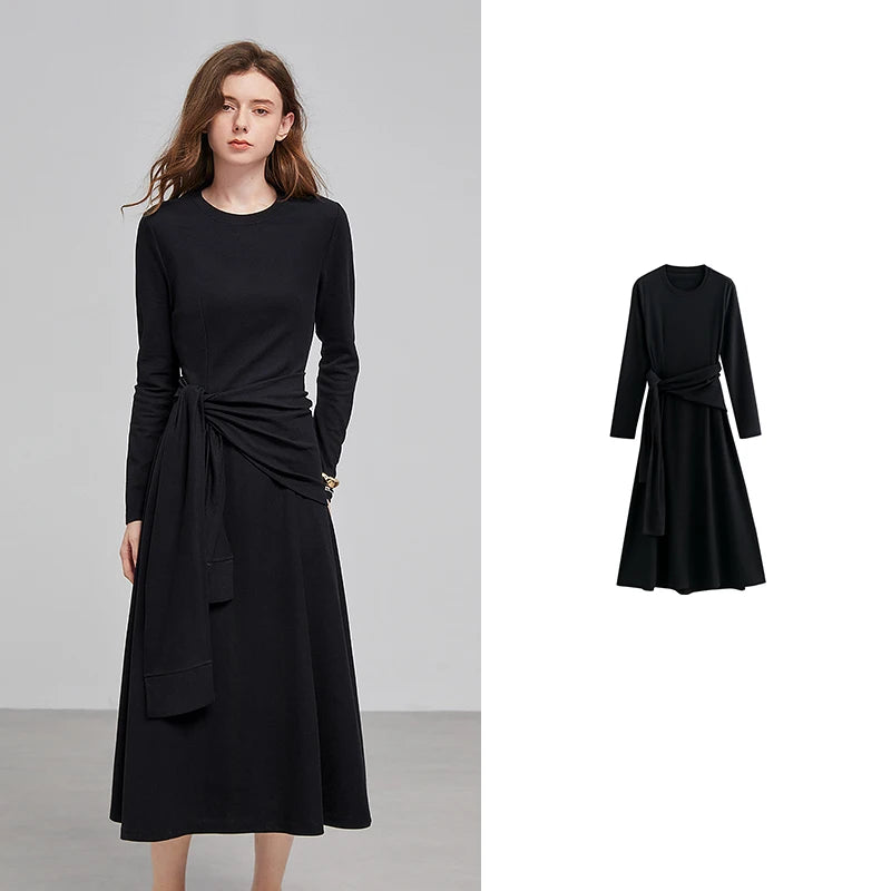 Vestido Midi Preto com Recorte nas Costas e Cintura Marcada Black