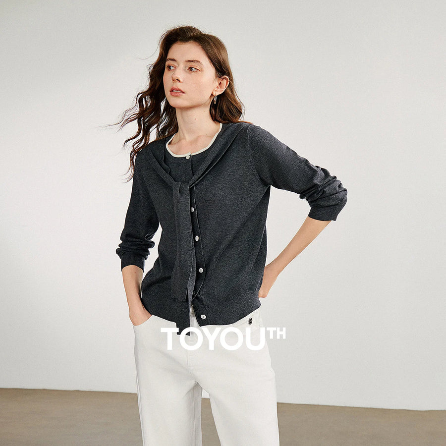 Blusa Feminina de Tricô Efeito Duas Peças com Xale