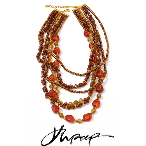 Yhpup Waterproof 2025 Handmade Beads Bohemia Jewelry Autumn Winter Stainless Steel Layered Resin Chain Bib Statement Necklace