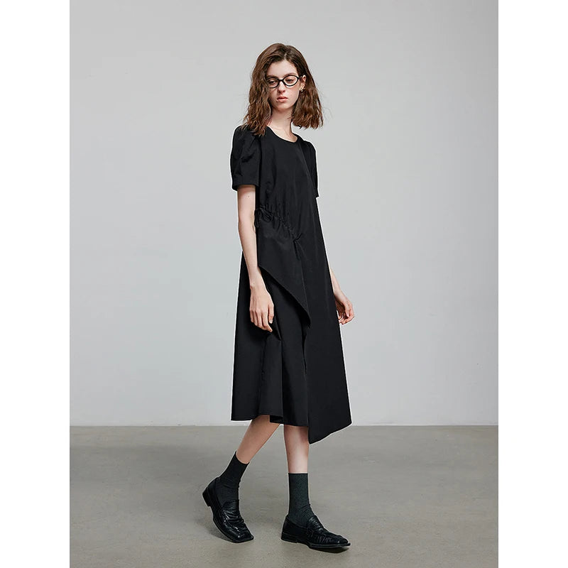 Vestido Midi com Amarração e Manga Curta