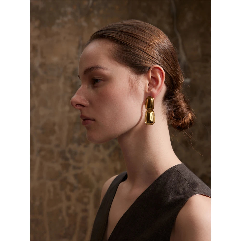 Yhpup Fashion Stainless Steel Square Rectangle Drop Earrings Metal Stylish Statement Gold Platinum Plated Jewelry Waterproof