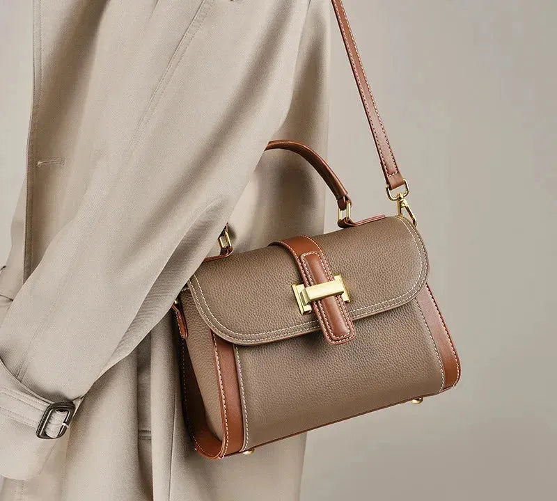 Bolsa Feminina de Couro Legítimo Pequena Quadrada Vintage para o Dia a Dia