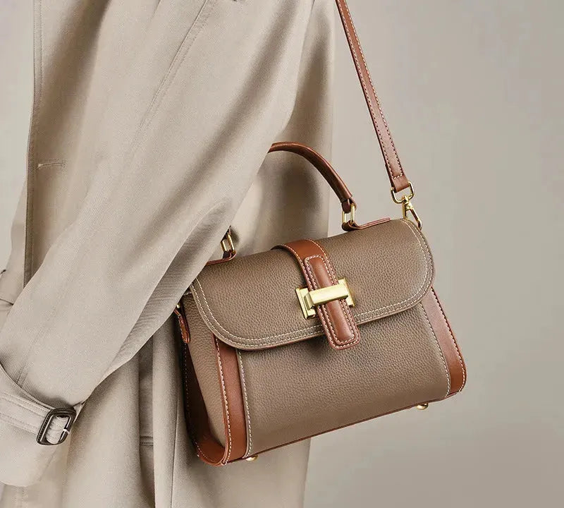 Bolsa feminina de couro legítimo pequena transversal quadrada vintage 2025