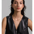 Colar Feminino de Camadas Quadrado com Pérola em Aço Inoxidável