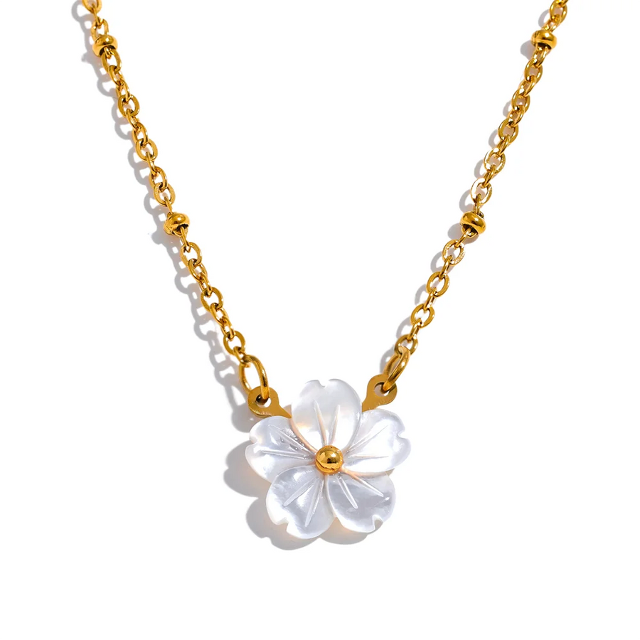 Yhpup Chic Fashion Natural Shell Flower Pendant Necklace Gift Stainless Steel Exquisite Chain Gold Color Premium Jewelry Bijoux YH1149A