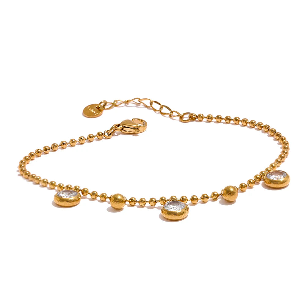 Conjunto Colar e Pulseira Gota com Zircônia em Aço Inoxidável YH1201A White