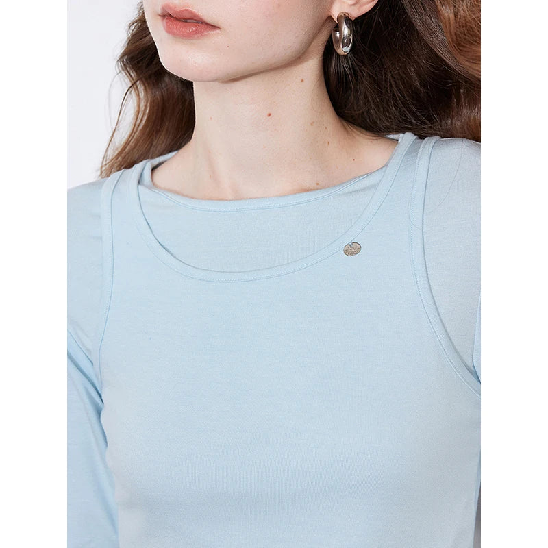 Blusa Feminina Efeito Duas Peças Manga Longa