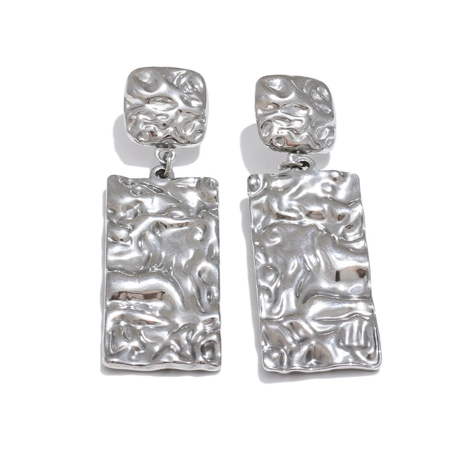 Yhpup Stainless Steel Metal Hammer Rectangle Dangle Drop  Earrings Prevent Allergy Stainless Steel Daily Jewelry Gift
