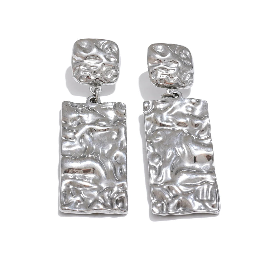 Yhpup Stainless Steel Metal Hammer Rectangle Dangle Drop  Earrings Prevent Allergy Stainless Steel Daily Jewelry Gift