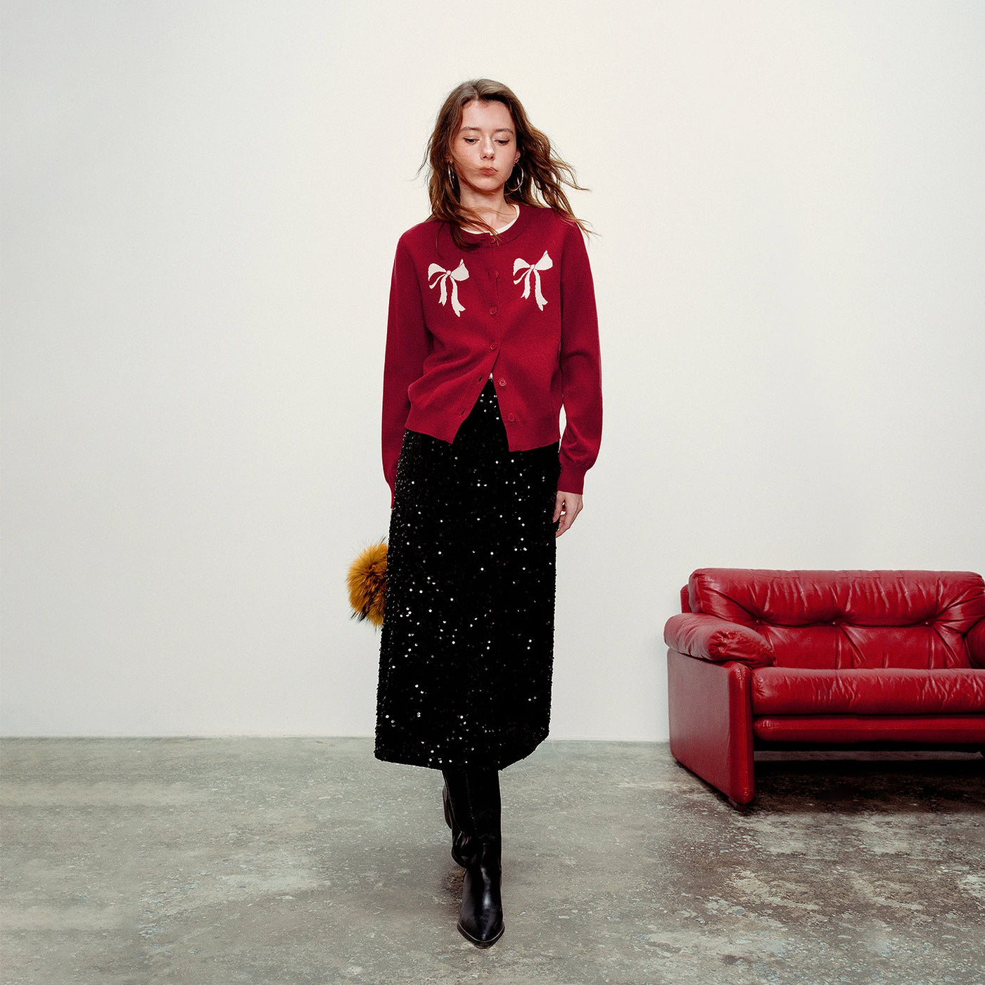 Cardigan Feminino Jacquard com Gola Redonda
