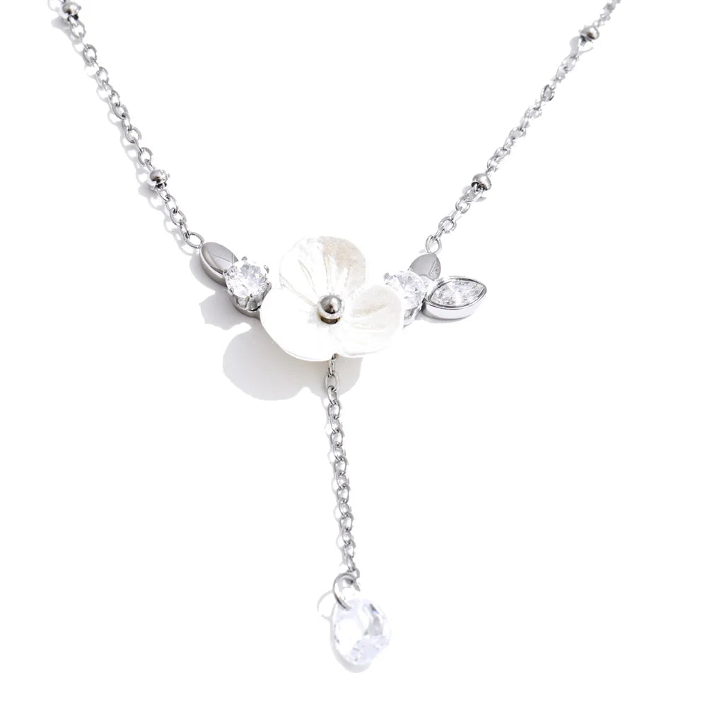 Colar Feminino Flor em Aço Inoxidável Prata