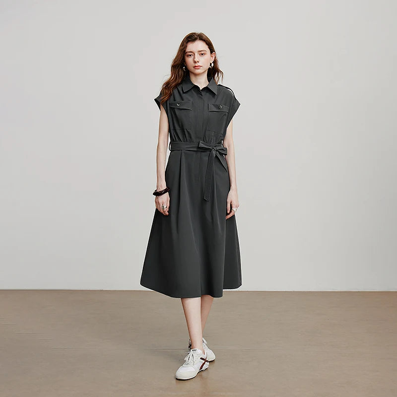 Vestido Chemise Midi com Cinto e Gola Polo