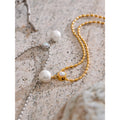 Yhpup New Korean Exquisite Australian Shell Stainless Steel Simulated Pearl Pendant Necklace Daily Versatile Chic Collar Jewelry