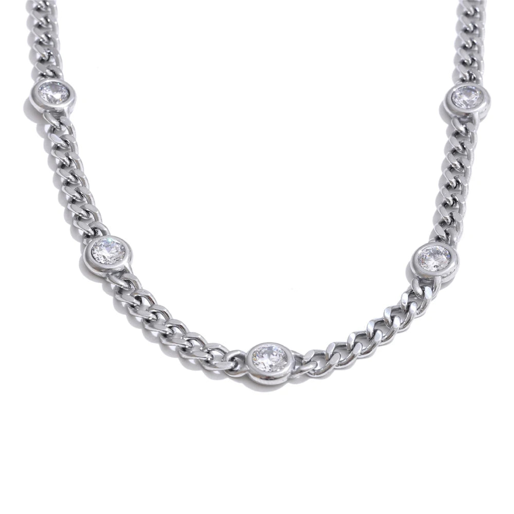 Colar Feminino Gota com Zircônia em Aço 316L Prata
