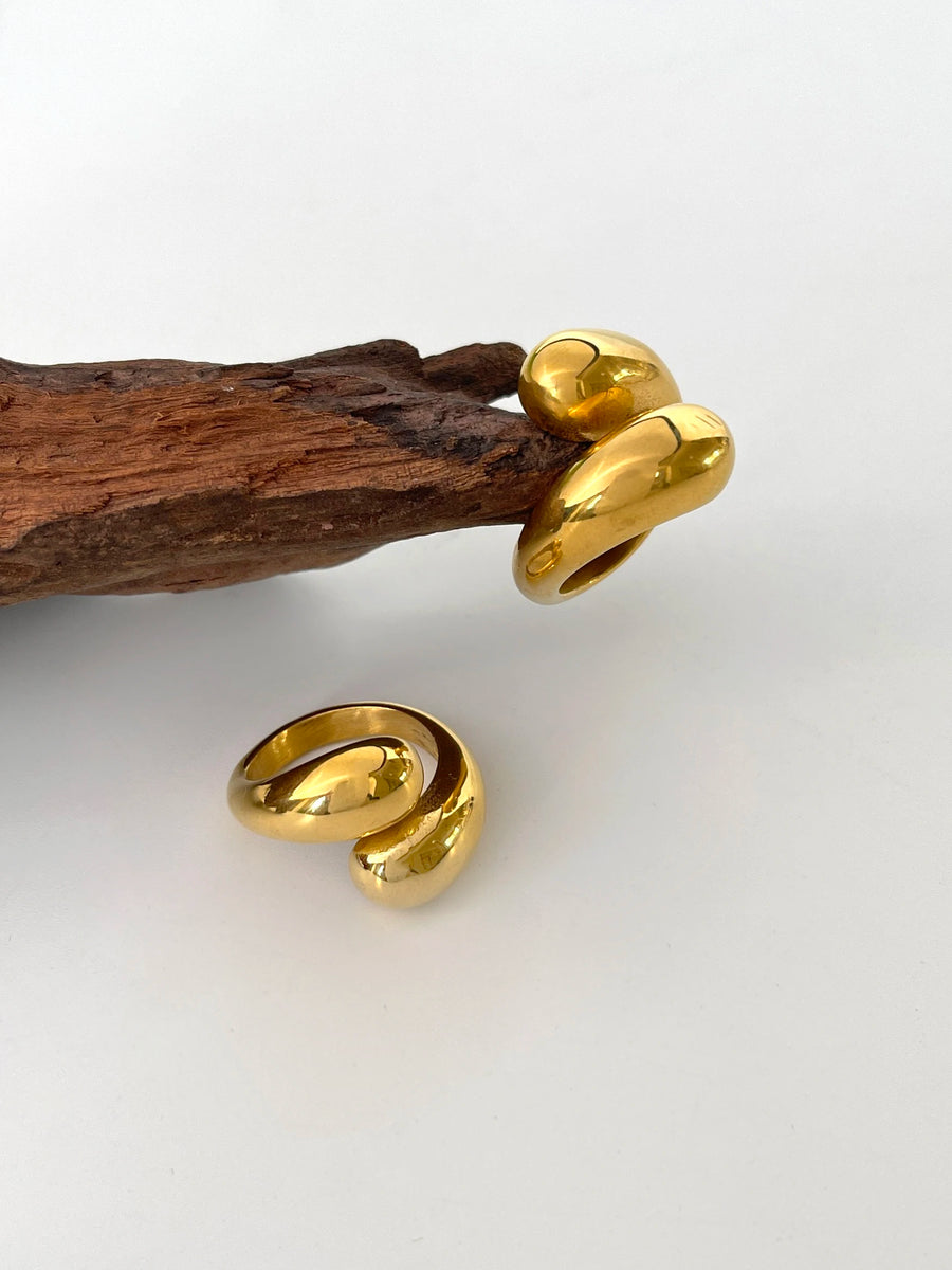 Anel Aberto Dome Duplo em Aço 316L com Banho Ouro 18K
