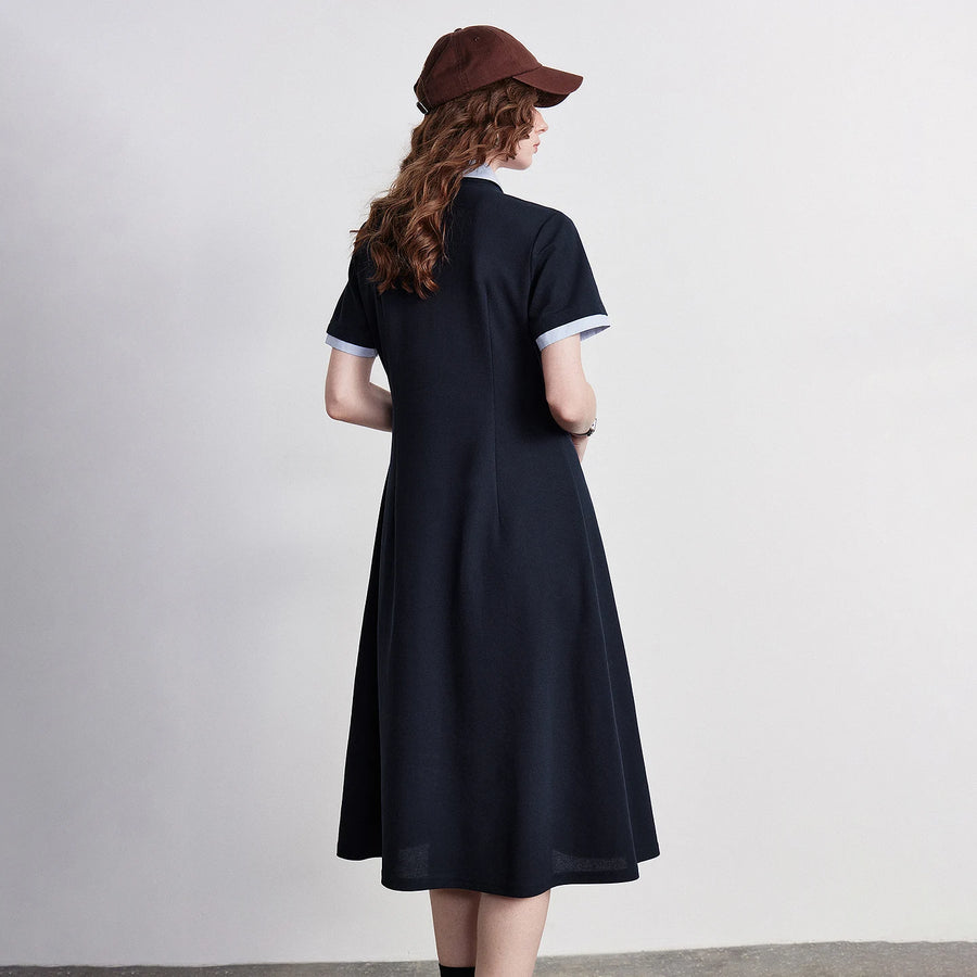 Vestido Polo Feminino Color Block com Saia Evasê