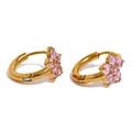 Yhpup Exquisite Cubic Zirconia Stainless Steel Flower Golden Small Daily Hoop Earrings Trendy Women Sweet Jewelry High Quality