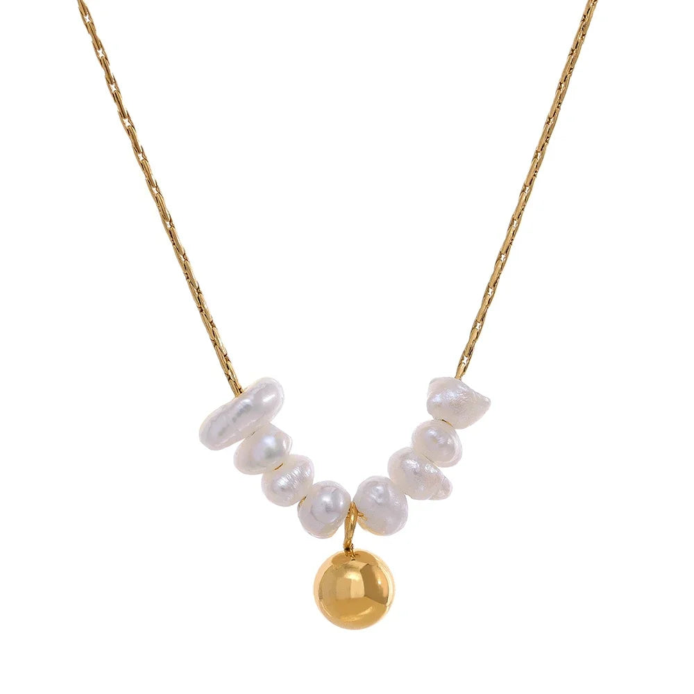 Yhpup Summer Natural Freshwater Pearls Delicate Korean Gentle Charm Necklace Stainless Steel Fashion Jewelry for Women YH1424A Gold
