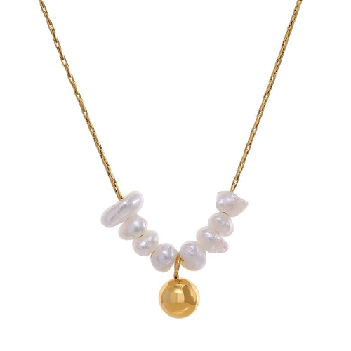 Yhpup Summer Natural Freshwater Pearls Delicate Korean Gentle Charm Necklace Stainless Steel Fashion Jewelry for Women YH1424A Gold